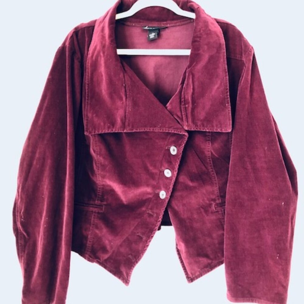 LB Asymmetrical Burgundy Corduroy Jacket